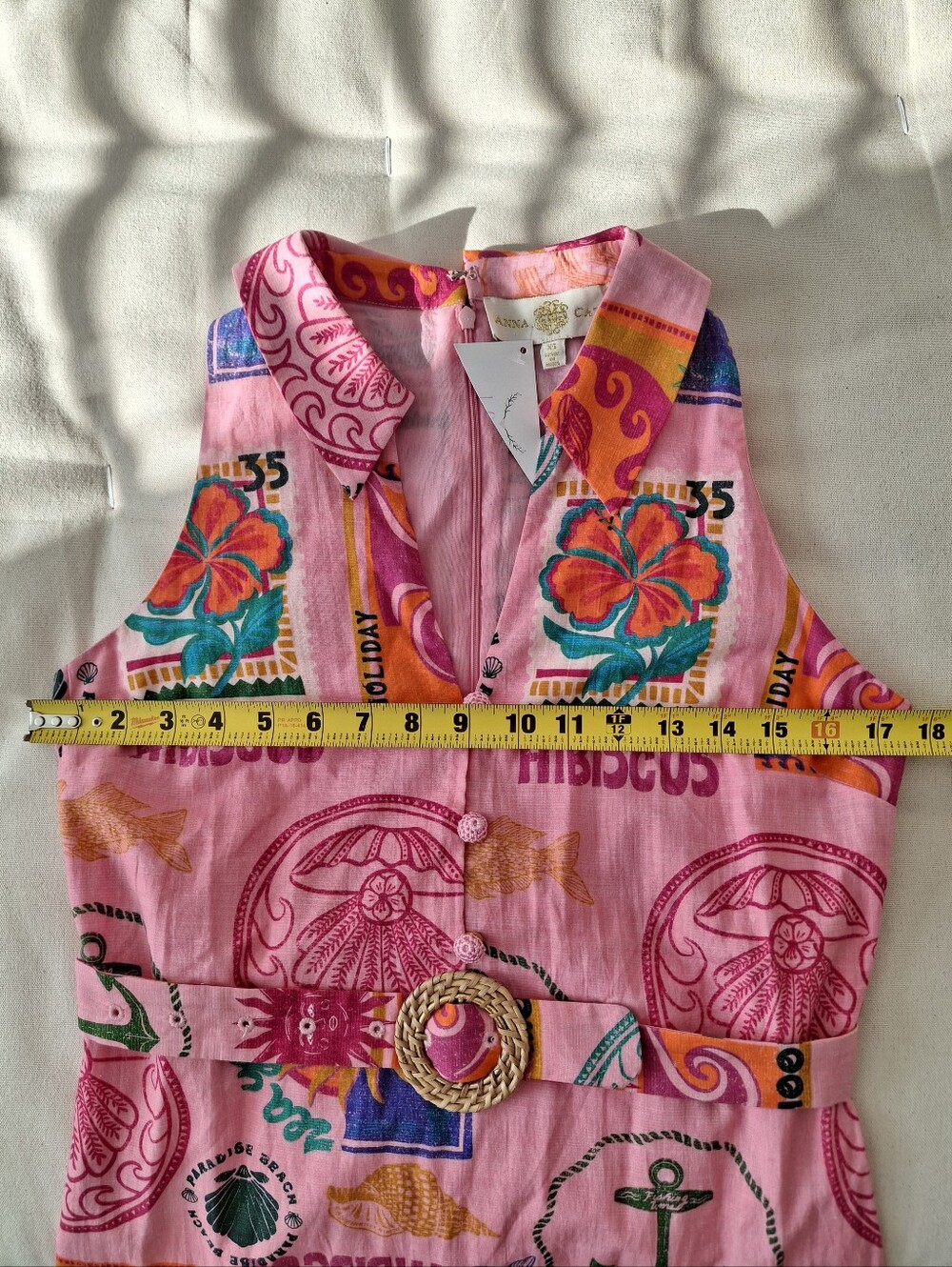 (New) Anna Cate – Hibiscus Belted Midi Novelty Print Dress (Pink) Women's XS - Picture 7 of 14